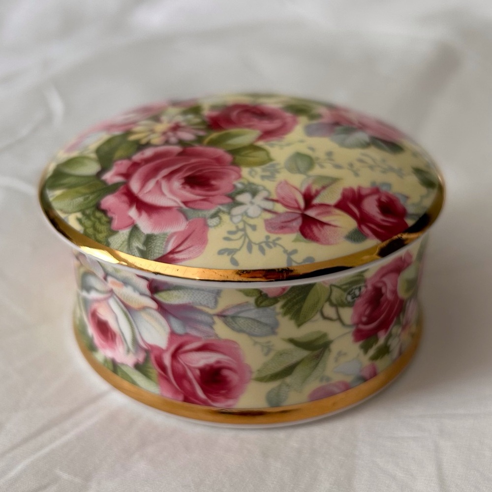 Falcon China Floral Trinket Box with Gold Accents